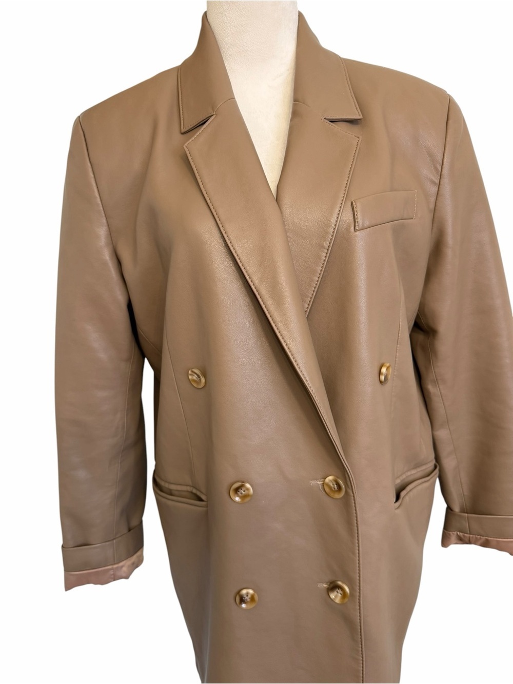 Pistola Roman oversized double-breasted faux leather blazer in taupe - Picture 5 of 8